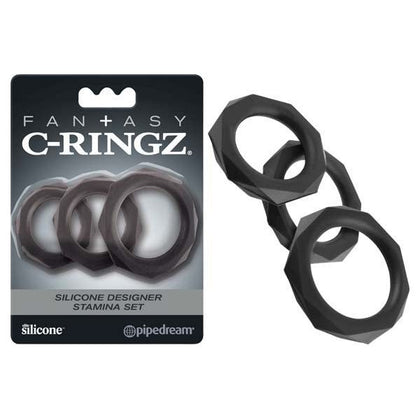 Fantasy C-Ringz Silicone Designer Stamina Set - Ultimate Pleasure Enhancer for Men - Model SC-1001 - Intensify Your Experience with this Premium Silicone Cock Ring Trio - Enhance Stamina and Sensations - Black