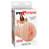 Introducing the PDX Extreme Fill Her Up! Ribbed Stroker Sleeve - Model XN-3000 - For Men - Dual Pleasure (Anal & Vaginal) - Fanta Flesh - Travel-Sized - Black
