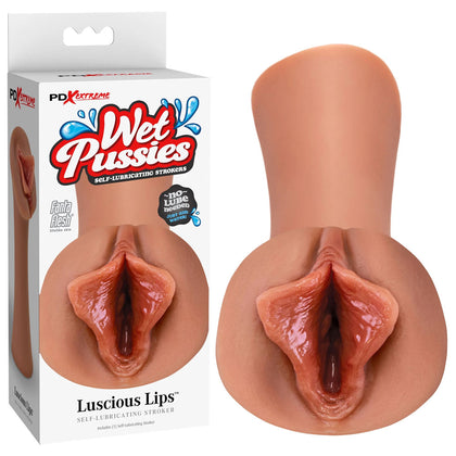 Experience Supreme Sensations with the PDX Extreme Wet Pussies Luscious Lips Tan Self-Lubricating Vagina Stroker - Model X1 Men's Realistic Oral Pleasure Toy - Adult Naughty Store