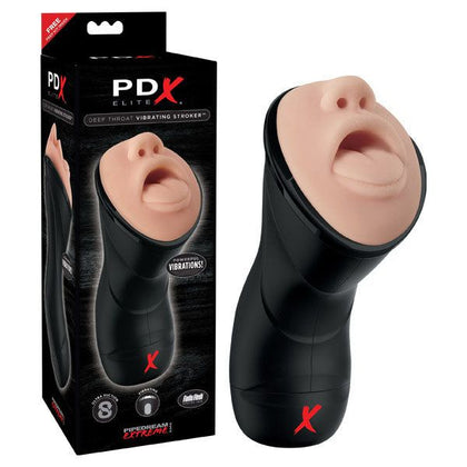 PDX Elite Deep Throat Vibrating Stroker - The Ultimate Oral Pleasure Experience for Men - Model DT-500 - Deep Throat Masturbator - Male Stimulation - Realistic Fanta Flesh - Black - Adult Naughty Store