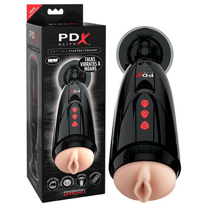 Pipedream Elite Dirty Talk Starter Stroker - Male Masturbation Toy, Model PT-500, Intense Pleasure, Realistic Fanta Flesh, Black