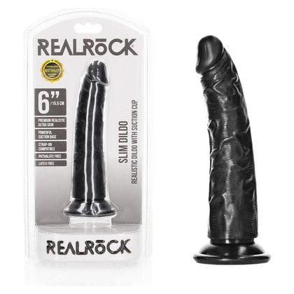 RealRock Realistic Slim Dildo without Balls - 15.5 cm - Versatile Pleasure for Intense G-Spot Stimulation - Black