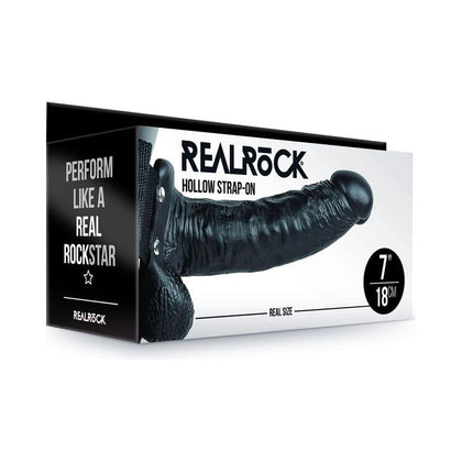 RealRock Hollow Strap-On with Balls - Model 18cm Black - Unisex - Ultimate Pleasure - Intense Black