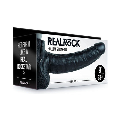 RealRock Hollow Strap-On with Balls - 23 cm Black, Enhancer for Men, Adjustable Waistband, Realistic Dildo, Phthalate-Free