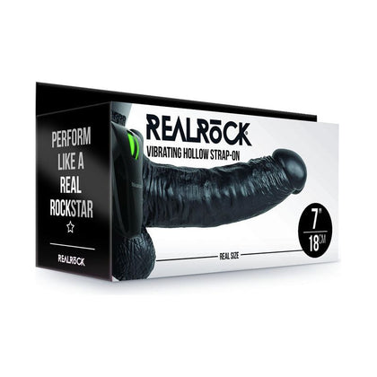 RealRock Vibrating Hollow Strap-On with Balls - Model 18cm Black - Unisex Pleasure