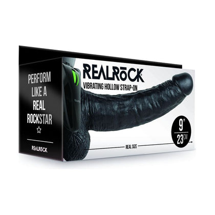 RealRock Vibrating Hollow Strap-On + Balls - Model 23cm Black - Unisex - Ultimate Pleasure Experience