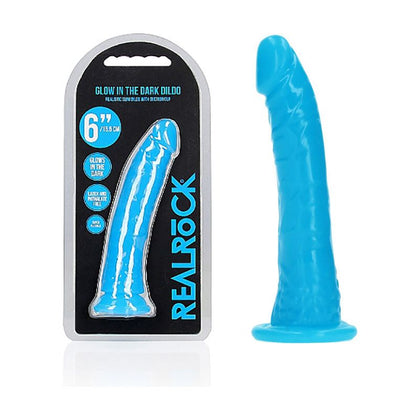 RealRock 15.5 cm Slim Glow in the Dark Neon - Blue Dildo for Sensational Anal and Vaginal Pleasure - Model RRS-15.5B - Adult Naughty Store