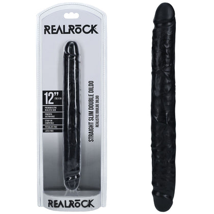 RealRock Ultimate Pleasure 30cm Black Slim Double Dildo - Model: 30cm Double Dong | Unisex | Deep Penetration | Black