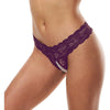 Secret Kisses Lace & Pearls Crotchless Thong - Model LCP-007 - Women's Erotic Lingerie - Purple