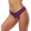 Secret Kisses Lace & Pearls Crotchless Thong LCP-001 Women's Sensual Pearl Pleasure Panty - Purple - Adult Naughty Store