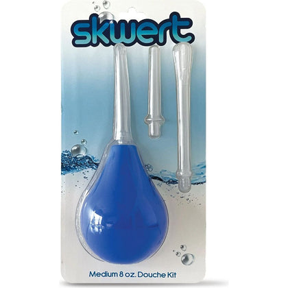 Skwert Medium 8 oz Douche Kit - Unisex Anal Cleansing System with 3 Translucent Wands - Blue