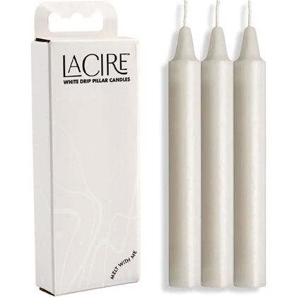 LaCire Drip Pillar Candles - White: Sensual Wax Play Set for Couples, Model X123, Non-Staining Paraffin Wax, Handmade, Unscented - Adult Naughty Store