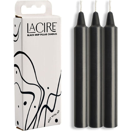 LaCire Drip Pillar Candles - Black: Sensual Wax Play Set for Intimate Pleasure - Model DLX-9000 - Unisex - Body Massage and Temperature Play - Black - Adult Naughty Store