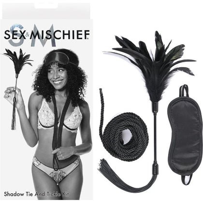 Sex & Mischief Shadow Tie and Tickle Kit - Beginner's Bondage Set for Enhanced Sensory Play - Model SM-STTK-01 - Unisex - Pleasure Kit for Tantalizing Tickles and Sensual Restraints - Black - Adult Naughty Store