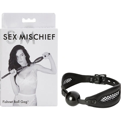 Sex & Mischief Fishnet Ball Gag - Sensual Mouth Restraint for Submissive Play - Model FNG-001 - Unisex - Enhance BDSM Pleasure - Black