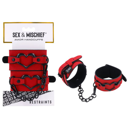 Introducing the Amor Handcuffs S&M-001 Red Leather Wrist Restraints for Women's Passionate Pleasure - Adult Naughty Store