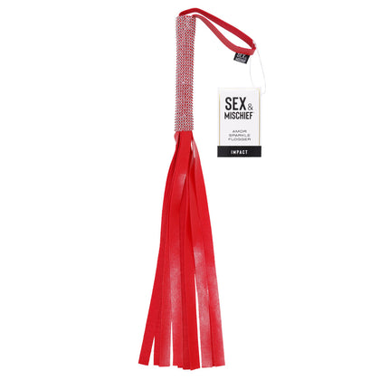 Introducing the Sex & Mischief Amor Sparkle Flogger Red 33 cm Vegan Leather Whip for Unisex Sensory Play in Red - Adult Naughty Store