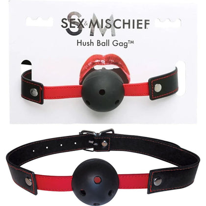 Sex & Mischief Hush Ball Gag - Stylish Breathable Mouth Restraint for All Genders - Model SMHBG-01 - Black/Red