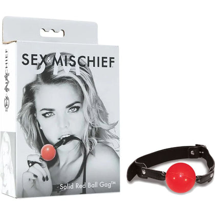 Sex & Mischief Solid Red Ball Gag - Adjustable Rubber Mouth Restraint for Submissive Pleasure - Model SM-1001 - Unisex - Red/Black