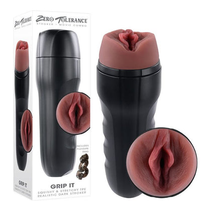 Zero Tolerance GRIP IT DARK - Lifelike Vaginal Canister Stroker for Men - Model ZT-001 - Intense Pleasure - Dark Grey - Adult Naughty Store