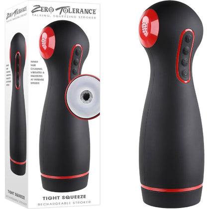 Zero Tolerance TIGHT SQUEEZE USB Rechargeable Vibrating, Squeezing & Talking Stroker - The Ultimate Pleasure Experience for Men - Model ZT-300 - Intense Vibrations, Sucking, and Squeezing - Erotic Audio - Silky Smooth Silicone - Splashproof - Black