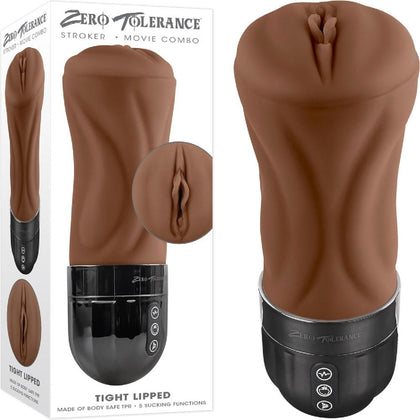 Zero Tolerance Tight Lipped - Dark Brown USB Rechargeable Vibrating Stroker for Men - Intense Pleasure and Realistic Sensations