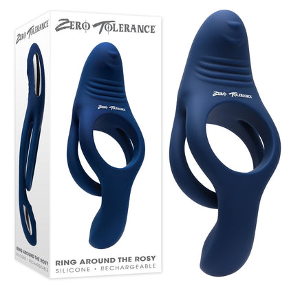 Zero Tolerance RING AROUND THE ROSY Navy Blue USB Rechargeable Cock Ring: ZT-789, Male, Dual-Stimulation, Textured Stimulator, Powerful Vibrations