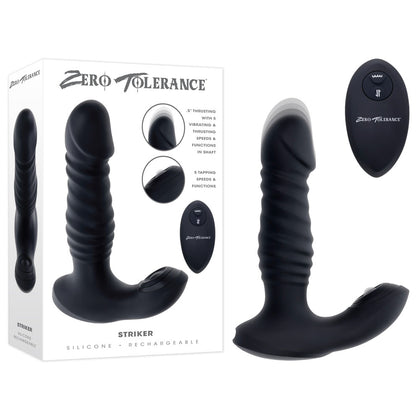 Luxe Collection presents Zero Tolerance STRIKER ZT-789 Rechargeable Thrusting Anal Vibrator with Remote Control, Black - Phallic-shaped Pleasure for Intense Sensations (Gender-Neutral)