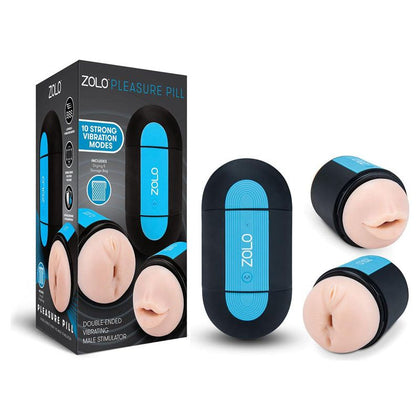 ZOLO Pleasure Pill Double-Ended Vibrating Male Stimulator - Model X2, for Men, Mouth and Anal Openings, 10 Vibration Modes, Splashproof, Hypoallergenic - Midnight Black - Adult Naughty Store